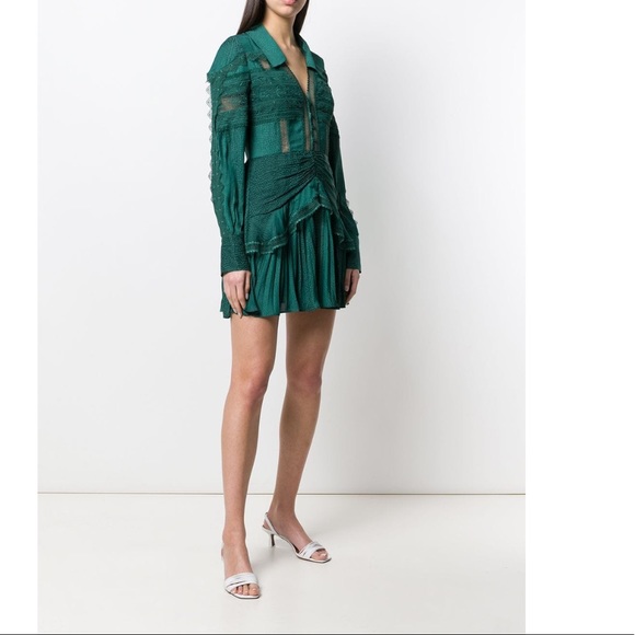 GREEN JACQUARD LACE TRIMMED MINI DRESS size US0 - Picture 6 of 8